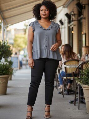 LOFT Outlet Womens Ruffle Peplum Blouse Size L Gray Sleeveless Work Top